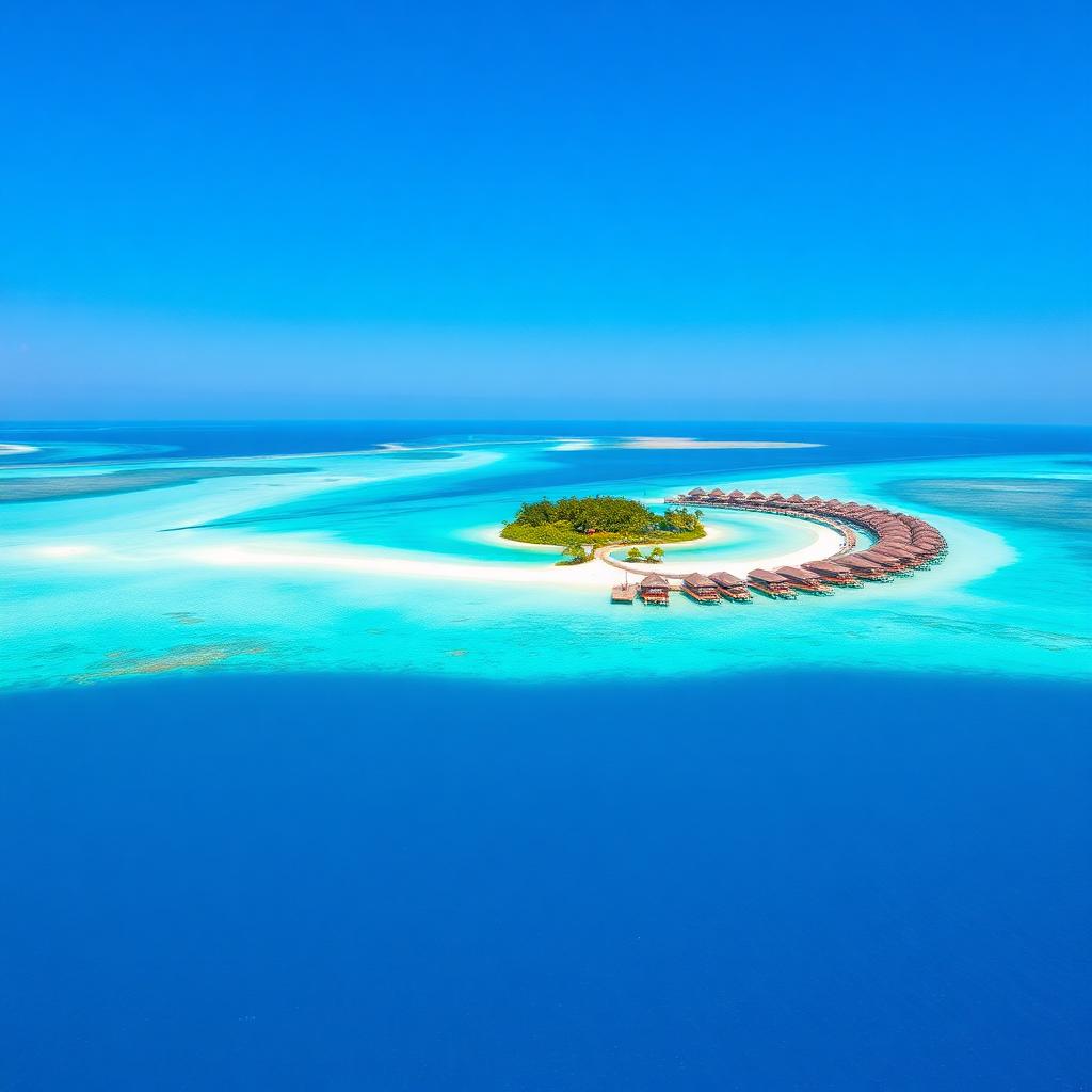 Aerial view of Maldives lagoon with overwater villas